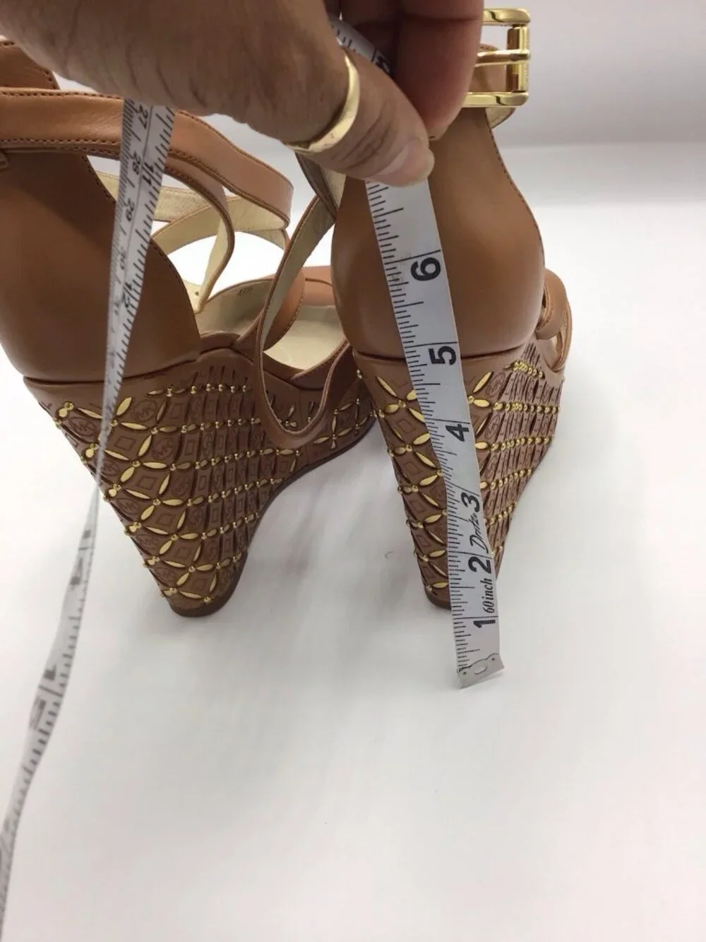 Michael Kors Gabriella Brown Leather Wedges Size7/2